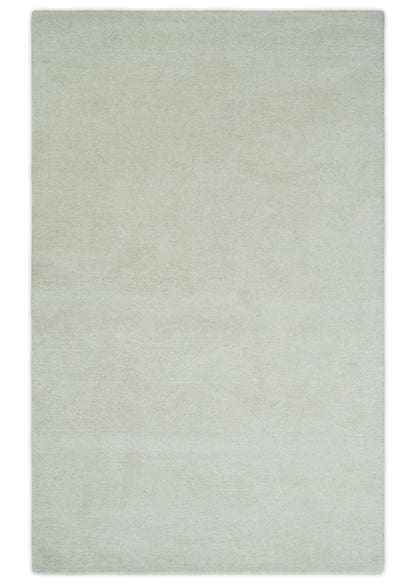 Custom Made Solid Ivory White Hand Tufted Layering Rug