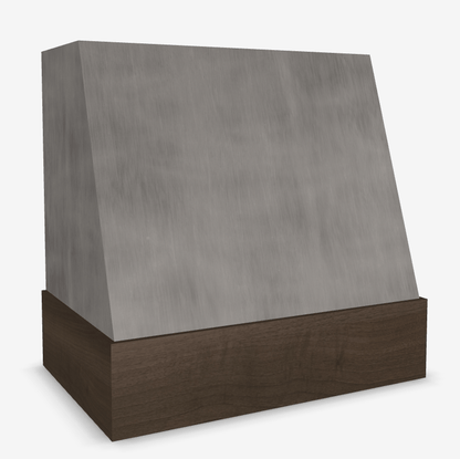 Riley & Higgs Stained Gray Wood Range Hood With Angled Front and Walnut Band - 30", 36", 42", 48", 54" and 60" Widths Available