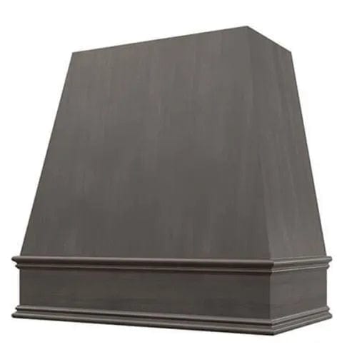 Riley & Higgs Stained Gray Wood Range Hood With Tapered Front and Decorative Trim - 30", 36", 42", 48", 54" and 60" Widths Available