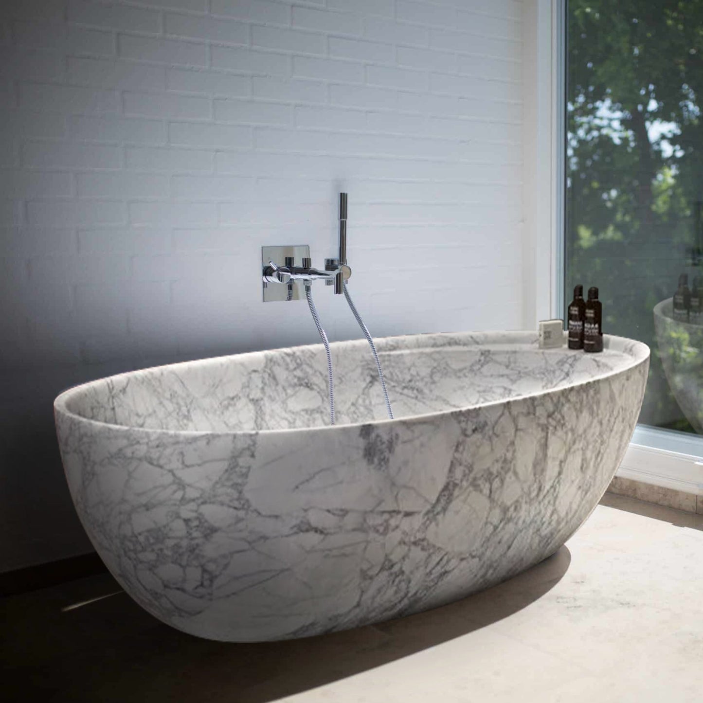 TCSC | Statuario White Marble Bathtub Hand-carved from Solid Marble Block (W)32" (L)68" (H)20"