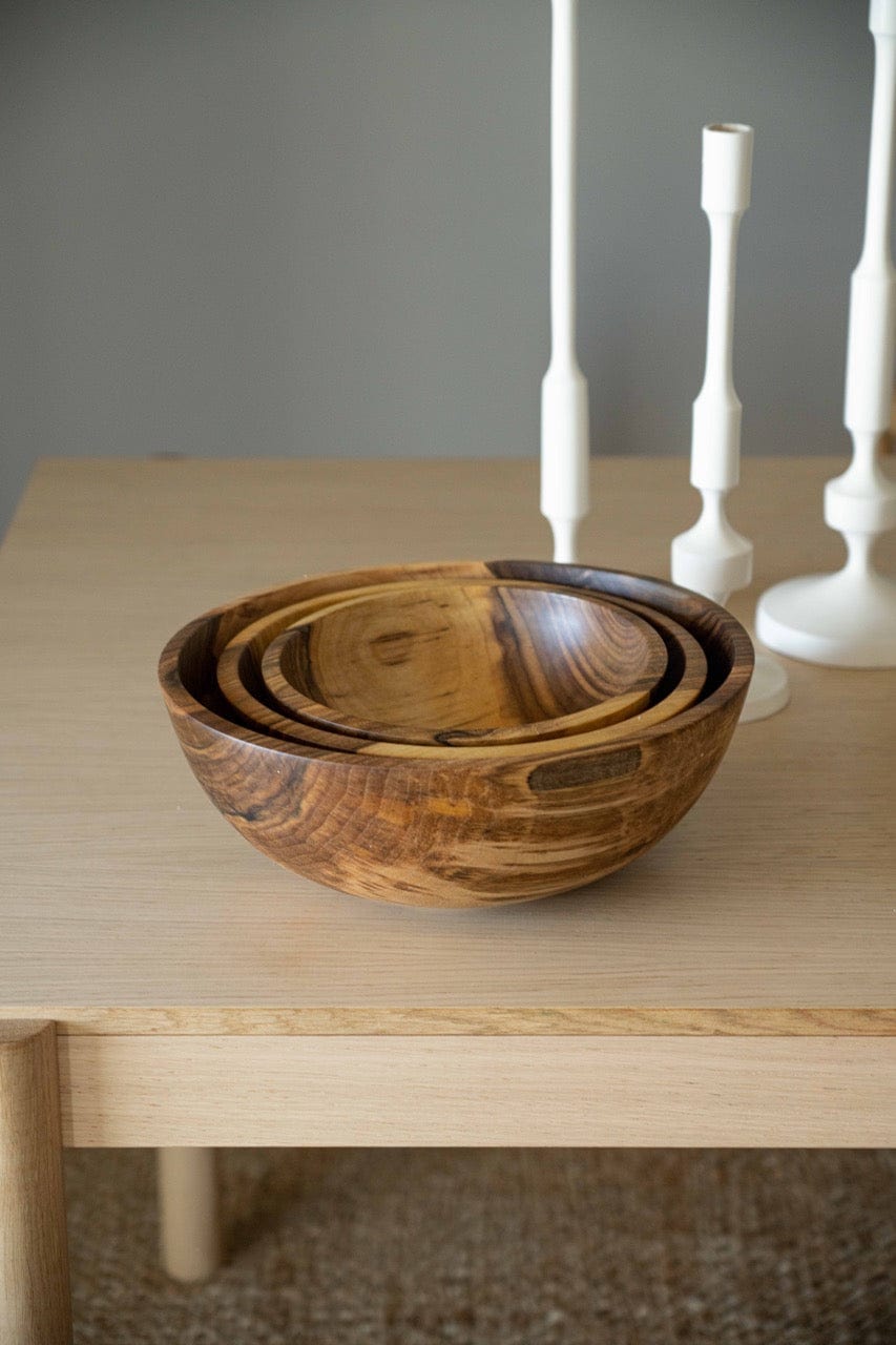 Ethical Trade Co Tabletop Hand-Carved Ukrainian Walnut Wood Nesting Bowl Set