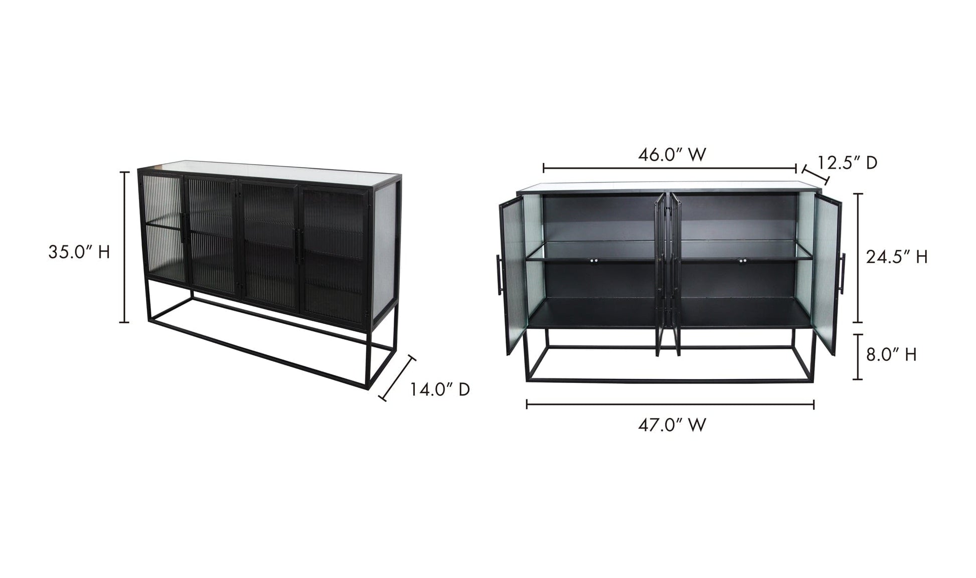 Moe's TANDY CABINET Organic Bookshelf Slab with Glass Shelves