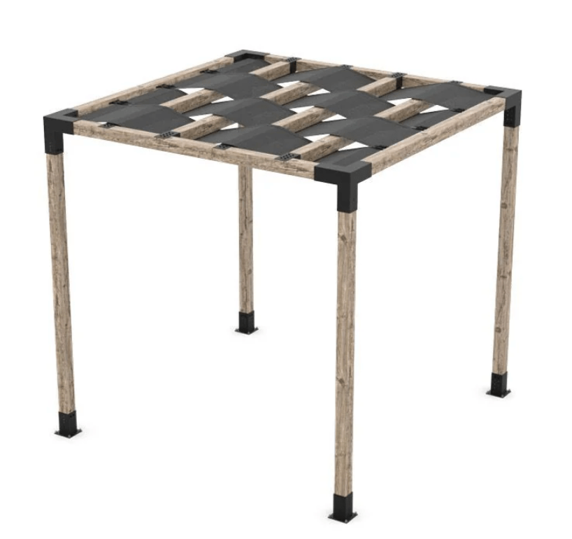 The Carpentry Shop Co. 8'x 8' / Graphite Toja Grid Single Pergola Kits- Free Standing 4x4 Wood Post (With Wave Shades)