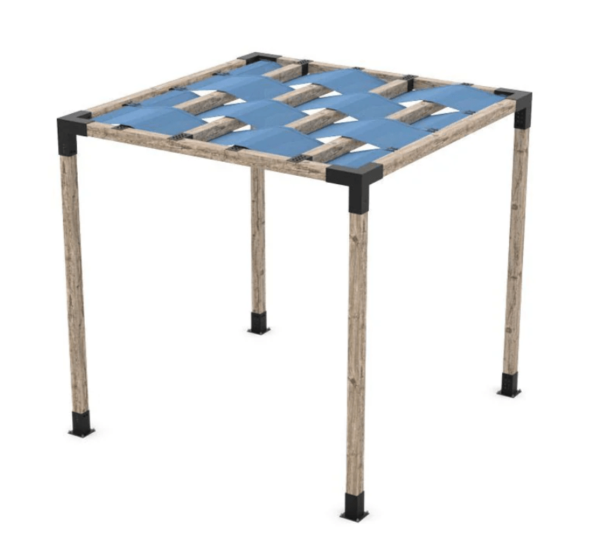 The Carpentry Shop Co. 8'x 8' / Denim Toja Grid Single Pergola Kits- Free Standing 4x4 Wood Post (With Wave Shades)