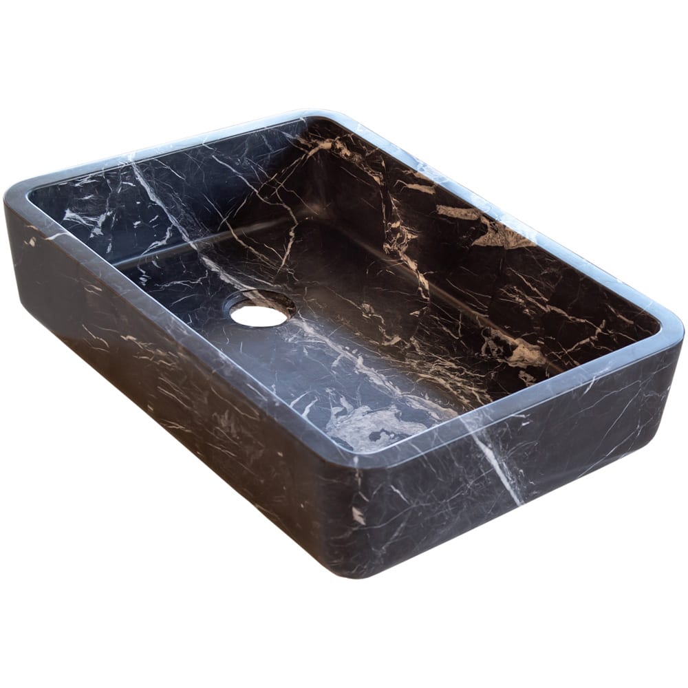 Toros Black Marble Rectangular Above Vanity Bathroom Sink (W)14.4" (L)20.3" (H)4.70"