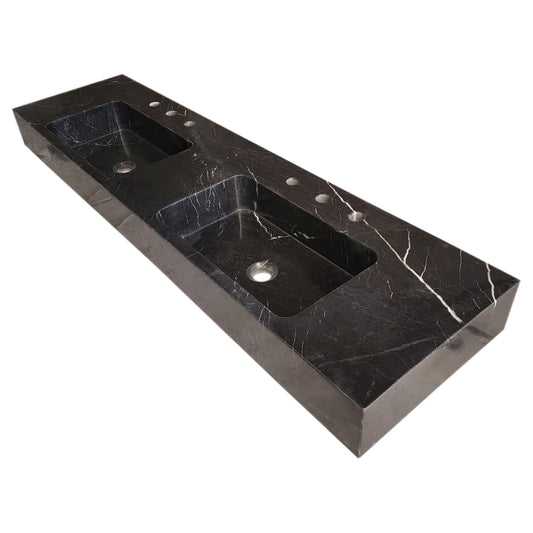 TCSC | Toros Black Marble Double Sink Wall-mount Bathroom Sink Polished (W)18" (L)60" (H)6"