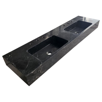 TCSC | Toros Black Marble Double Sink Wall-mount Bathroom Sink Polished (W)18" (L)60" (H)6"