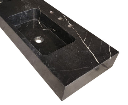 TCSC | Toros Black Marble Double Sink Wall-mount Bathroom Sink Polished (W)18" (L)60" (H)6"