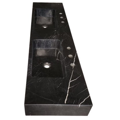 TCSC | Toros Black Marble Double Sink Wall-mount Bathroom Sink Polished (W)18" (L)60" (H)6"