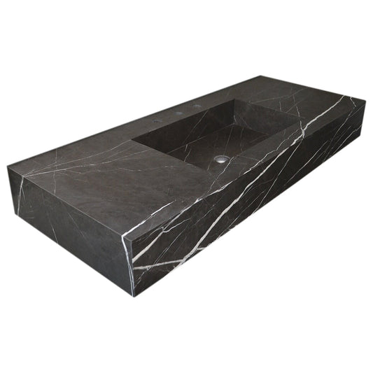 TCSC | Toros Black Marble Rectangular Wall-mount Bathroom Sink (W)20" (L)48" (H)6"