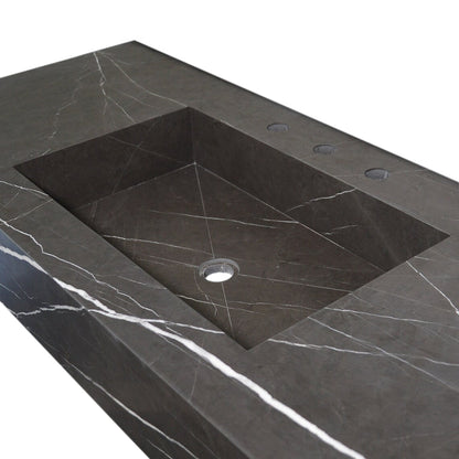 TCSC | Toros Black Marble Rectangular Wall-mount Bathroom Sink (W)20" (L)48" (H)6"