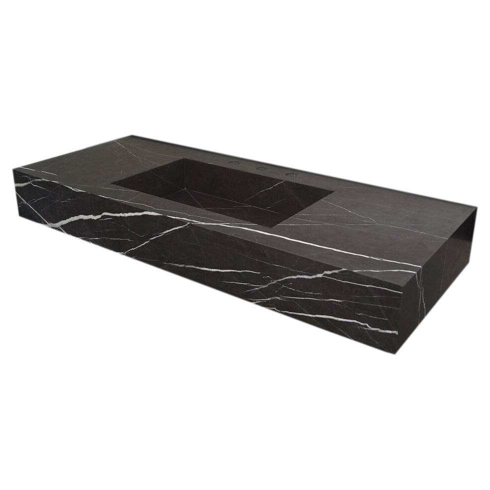 Toros Black Marble Rectangular Wall-mount Bathroom Sink (W)20" (L)48" (H)6"