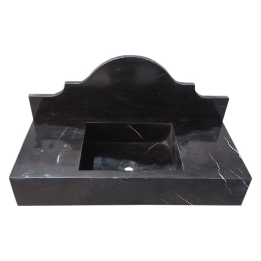 TCSC | Toros Black Marble Wall-mount Bathroom Sink with Backsplash Polished (W)15" (W)33" (H)6"