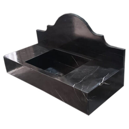 TCSC | Toros Black Marble Wall-mount Bathroom Sink with Backsplash Polished (W)15" (W)33" (H)6"