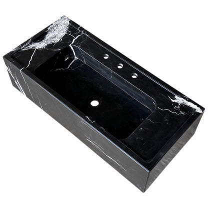 TCSC | Toros Black Marble Rectangular Wall-mount Bathroom Sink (W)16" (L)36" (H)10"