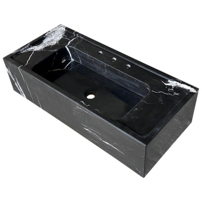 TCSC | Toros Black Marble Rectangular Wall-mount Bathroom Sink (W)16" (L)36" (H)10"