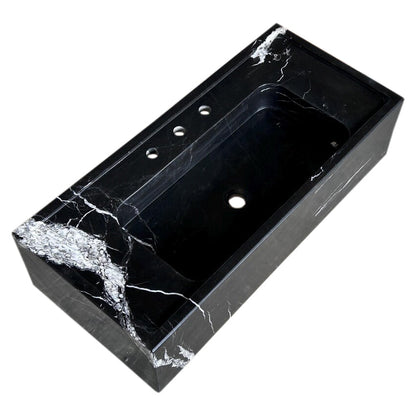 TCSC | Toros Black Marble Rectangular Wall-mount Bathroom Sink (W)16" (L)36" (H)10"