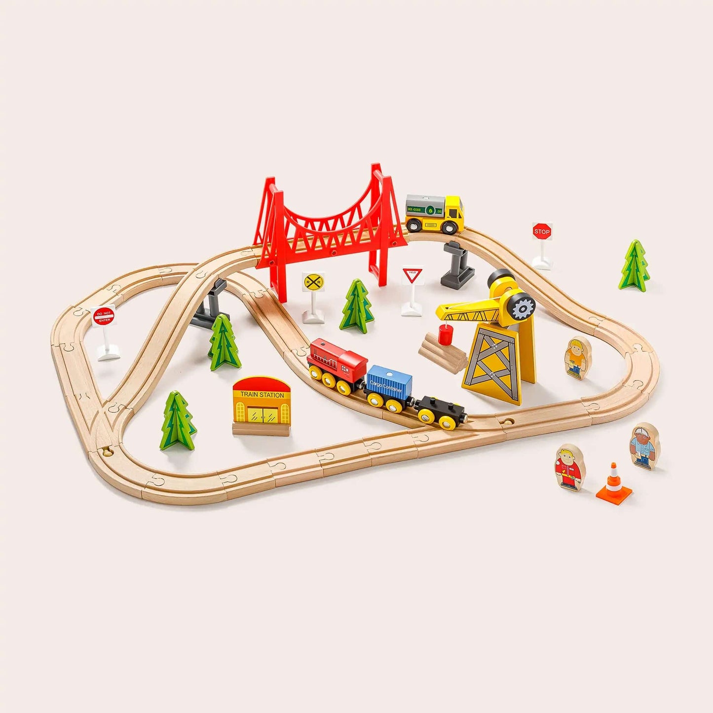 Tiny Land Toy Tiny Land® Wooden Track Trains 55 Pcs