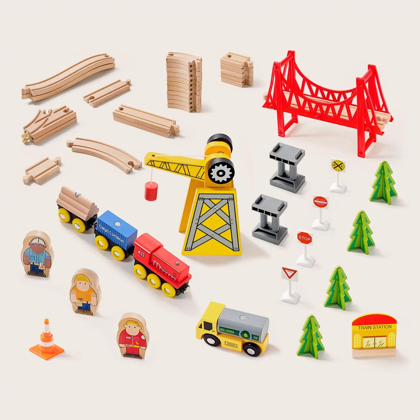 Tiny Land Toy Tiny Land® Wooden Track Trains 55 Pcs