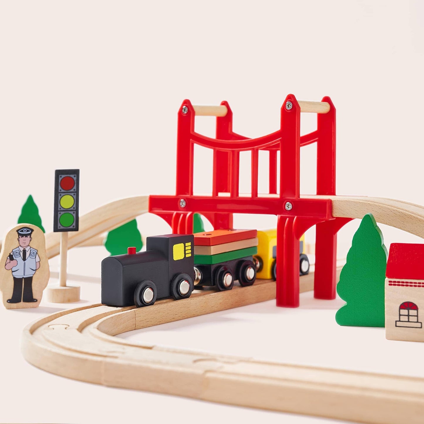 Tiny Land Toy Tiny Land® Wooden Train Set for Children 39 Pcs