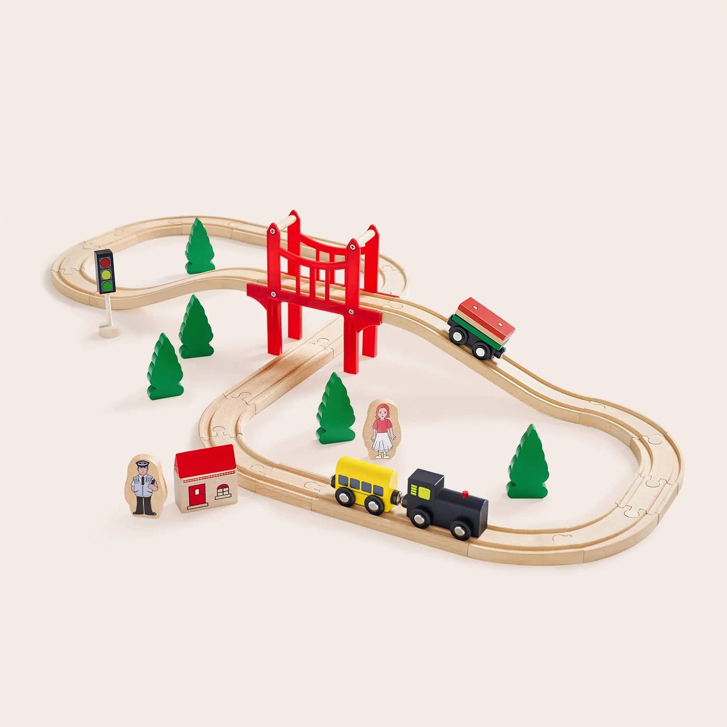 Tiny Land Toy Tiny Land® Wooden Train Set for Children 39 Pcs