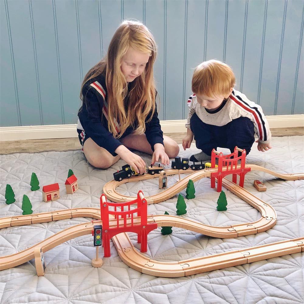 Tiny Land Toy Tiny Land® Wooden Train Set for Children 39 Pcs