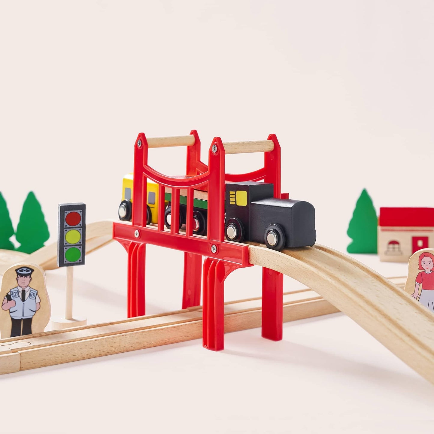 Tiny Land Toy Tiny Land® Wooden Train Set for Children 39 Pcs