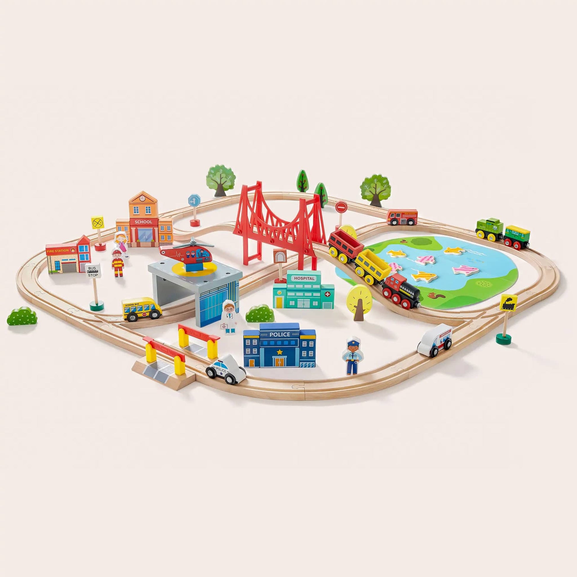 Tiny Land Toy Trains & Train Sets Tiny Land® Wooden Train Set 110 Pcs