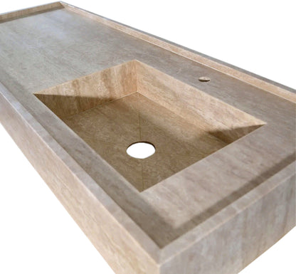 TCSC | Troia Beige Travertine Rectangular Wall-mount Bathroom Sink (W)20" (L)54" (H)6"