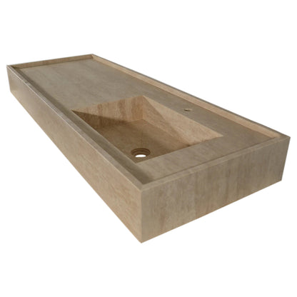 TCSC | Troia Beige Travertine Rectangular Wall-mount Bathroom Sink (W)20" (L)54" (H)6"