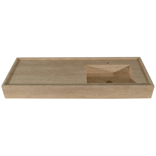 TCSC | Troia Beige Travertine Rectangular Wall-mount Bathroom Sink (W)20" (L)54" (H)6"