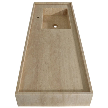 TCSC | Troia Beige Travertine Rectangular Wall-mount Bathroom Sink (W)20" (L)54" (H)6"