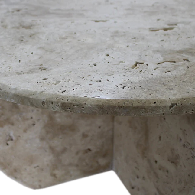 TCSC | Troia Light Travertine Unfilled Round Polished Coffee Table (D)27.5" (H)16"