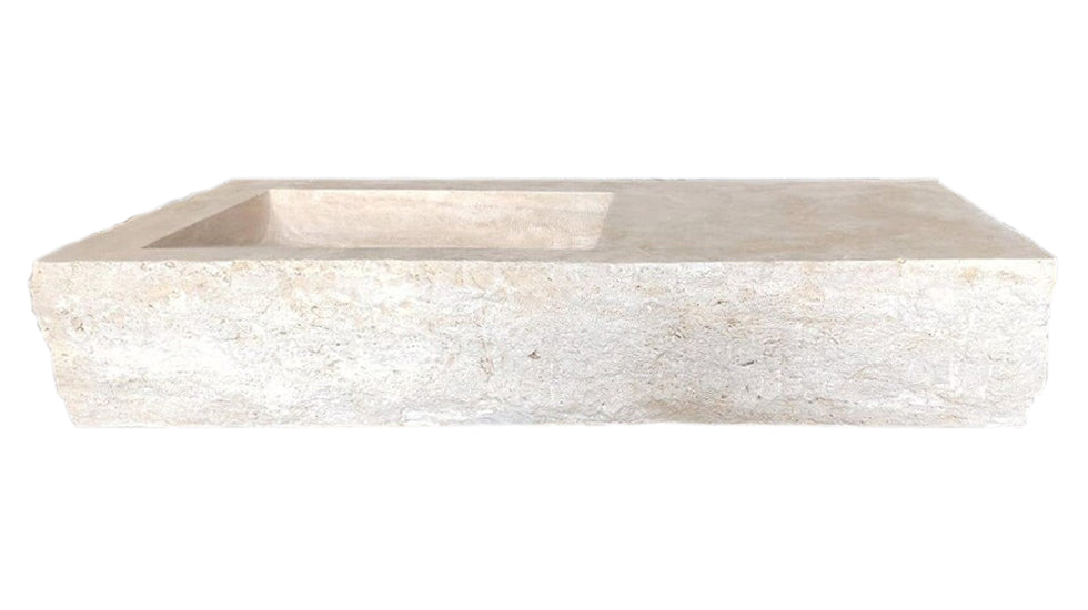 Troia Light Travertine Rustic Rectangular Wall-mount Bathroom Sink (W)16" (L)36" (H)10"