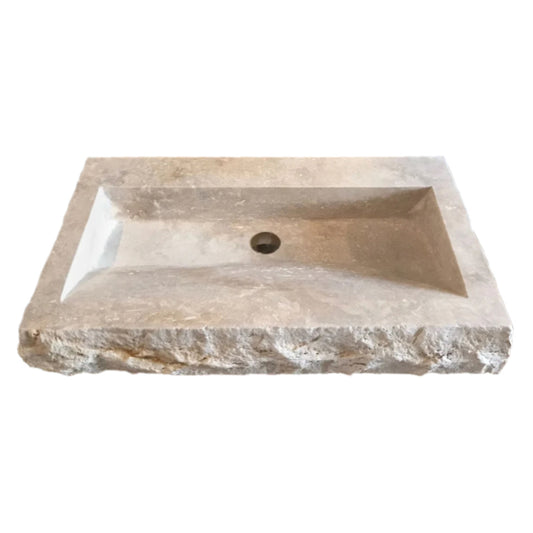 TCSC | Troia Light Travertine Rustic Rectangular Wall-mount Bathroom Sink (W)16" (L)30" (H)5"