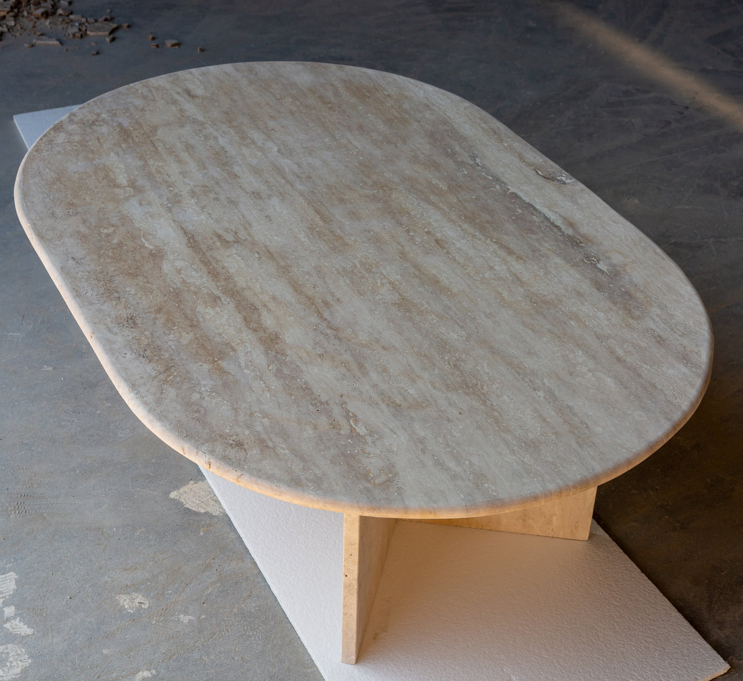 TCSC | Troia Light Travertine Oval Shape Coffee Table Filled and Polished (W)24" (L)48" (H)16"