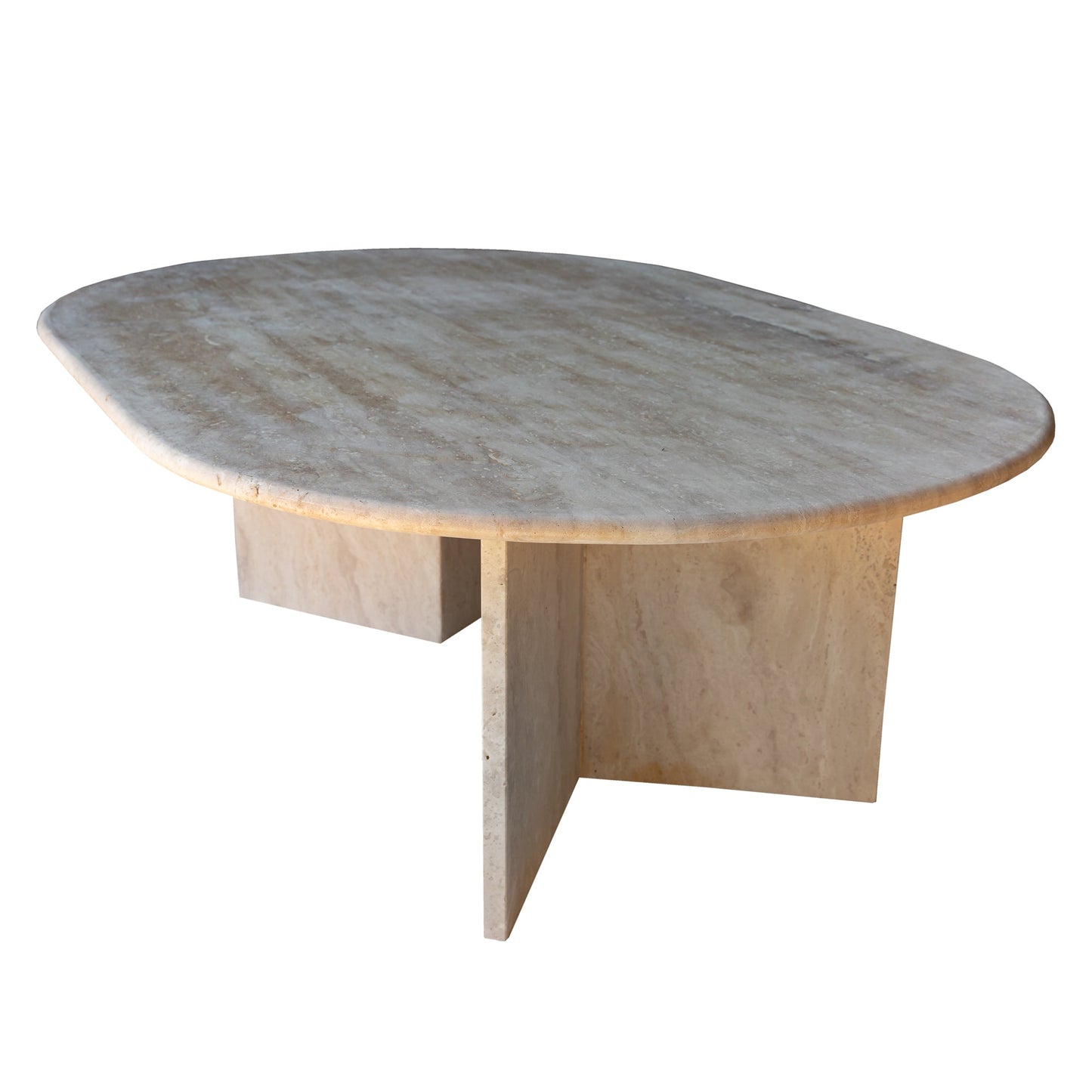 TCSC | Troia Light Travertine Oval Shape Coffee Table Filled and Polished (W)24" (L)48" (H)16"