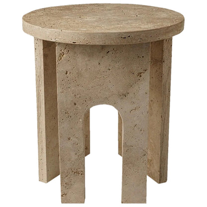 TCSC | Troia Light Travertine Round End/Side Table U Shape Legs Unfilled, Honed (D)18" (H)20"