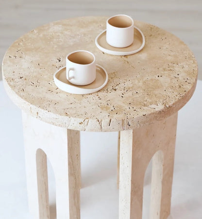 TCSC | Troia Light Travertine Round End/Side Table U Shape Legs Unfilled, Honed (D)18" (H)20"