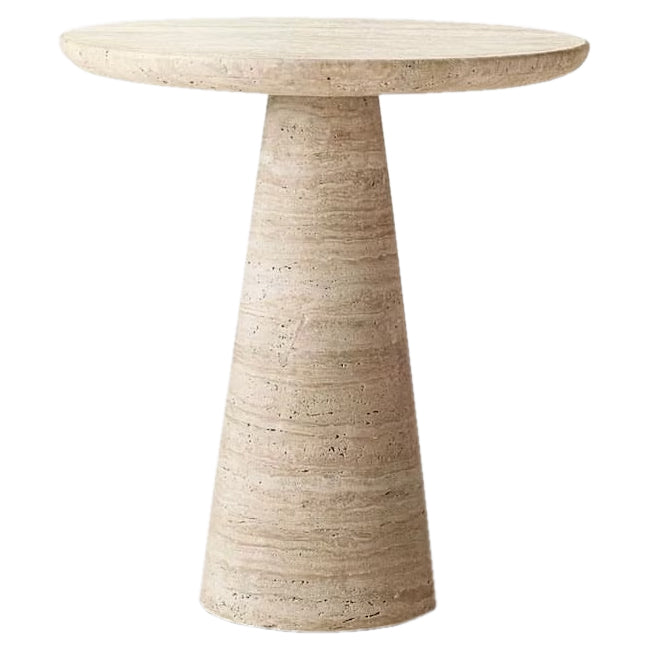 Troia Light Travertine Round End/Side Table Conic Shape Leg Honed (D)18" (H)22"