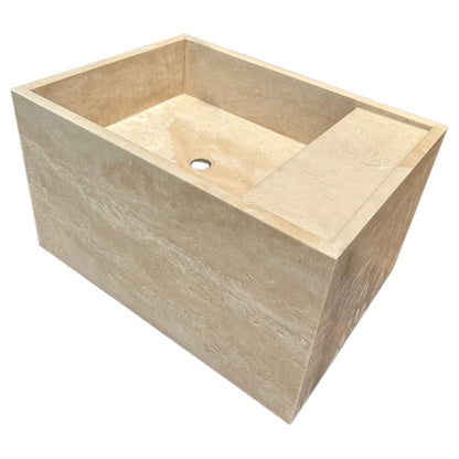 TCSC | Troia Light Travertine Wall-Mount Bathroom Sink (W)17" (L)24" (H)14"