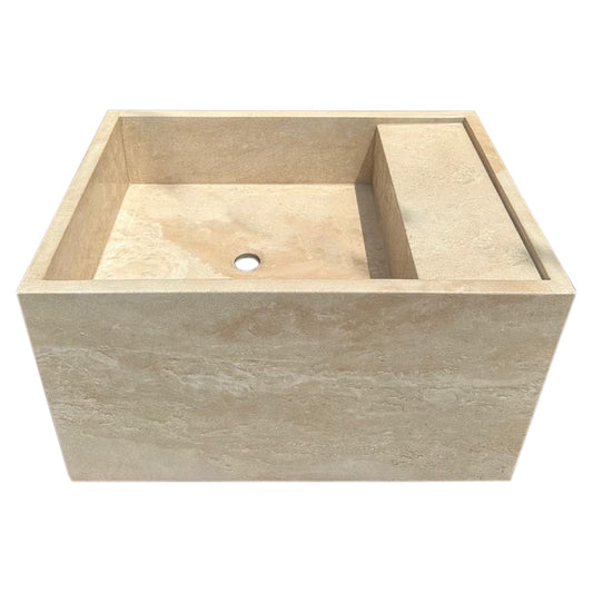 TCSC | Troia Light Travertine Wall-Mount Bathroom Sink (W)17" (L)24" (H)14"