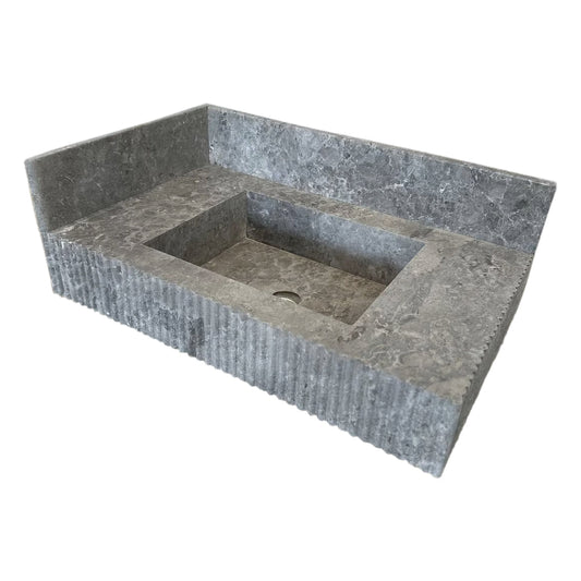 TCSC | Tundra Gray Marble Rectangular Wall-mount Bathroom Sink with 6" Backsplash (W)16" (L)32" (H)10"