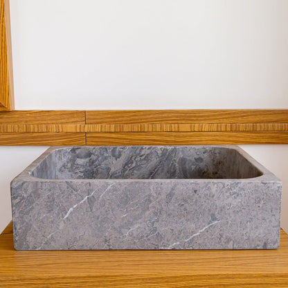 TCSC | Tundra Gray Marble Farmhouse Rectangular Above Vanity Bathroom Sink (W)16" (L)19.5" (H)5"