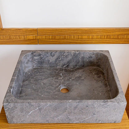 TCSC | Tundra Gray Marble Farmhouse Rectangular Above Vanity Bathroom Sink (W)16" (L)19.5" (H)5"