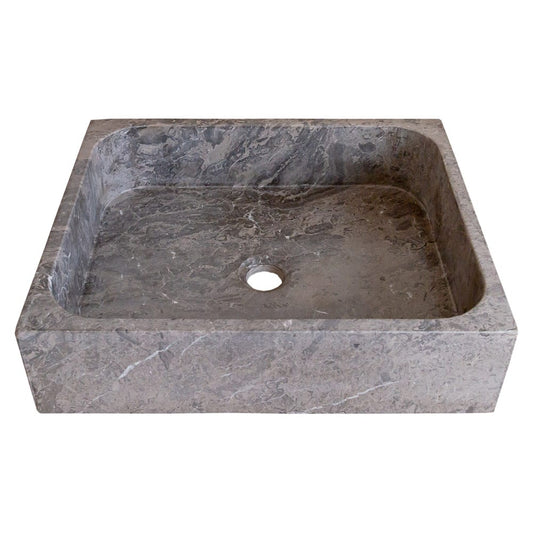 TCSC | Tundra Gray Marble Farmhouse Rectangular Above Vanity Bathroom Sink (W)16" (L)19.5" (H)5"