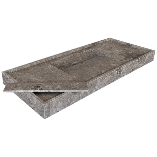 TCSC | Tundra Grey Marble Rectangular Wall-mount Bathroom Sink Hidden Drain (W)20" (L)48" (H)5"