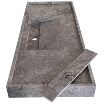 TCSC | Tundra Grey Marble Rectangular Wall-mount Bathroom Sink Hidden Drain (W)20" (L)48" (H)5"