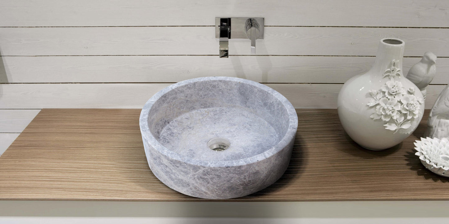 TCSC | Natural Stone Tundra Grey Marble Above Vanity Bathroom Sink Polished (D)16.5" (H)6"