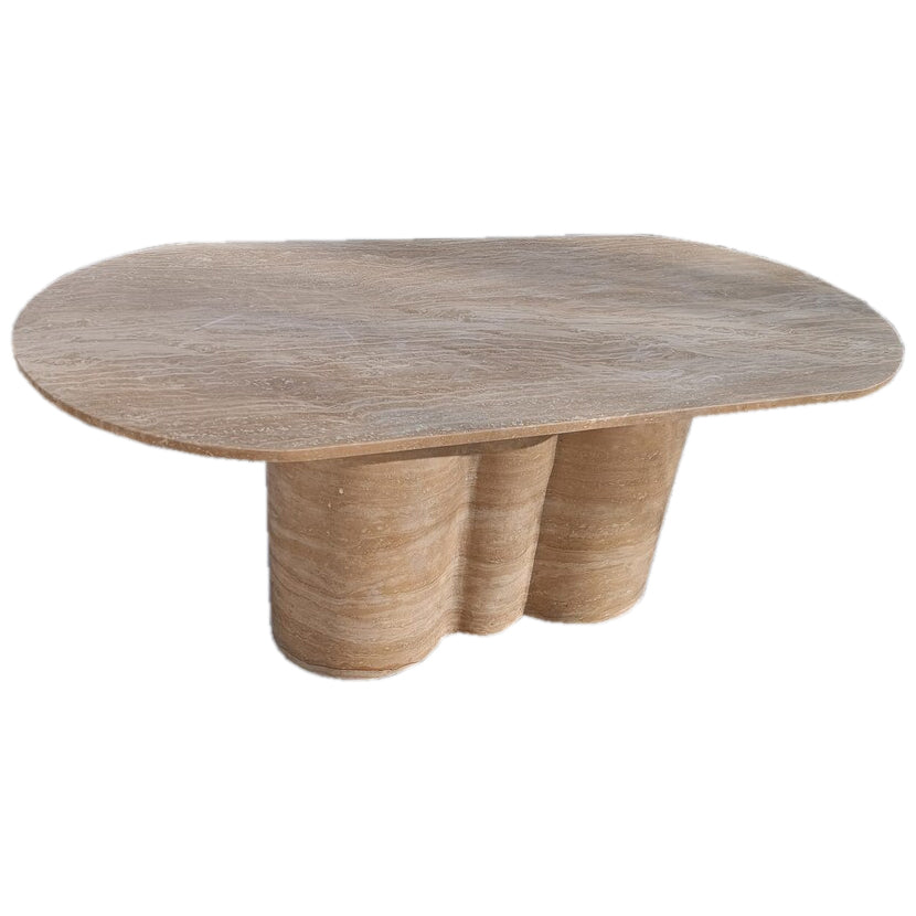 TCSC | Tuscany Walnut Travertine Vein-cut Oval Shape Coffee Table Wavy Legs (W)20" (L)40" (H)18"